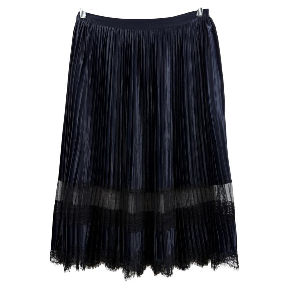 Whimsygoth Navy Black Lace Accordion Pleated Midi Ultra Pink Skirt Med Witchy